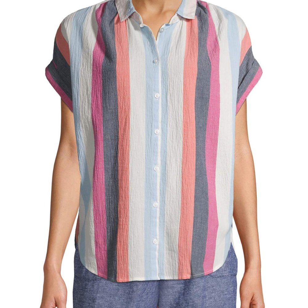 Time and Tru Women's Striped Button Front Top
